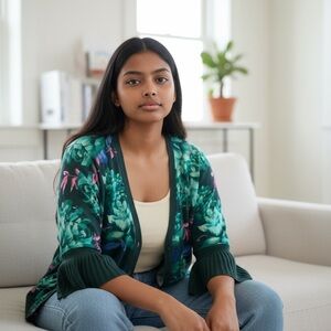 Isaac Mizrahi Green and Pink Floral Cardigan